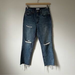 Re/Done Originals High Rise Ankle Crop Denim Ripped Jeans Size 27 Medium Wash